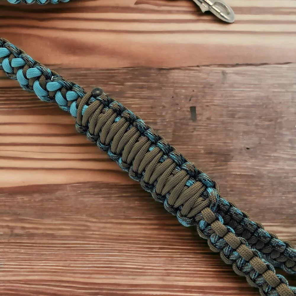 5' Dog Leash ~ Turquoise & Brown Paracord w/ Extra Traffic Handle ~ Heavy Duty